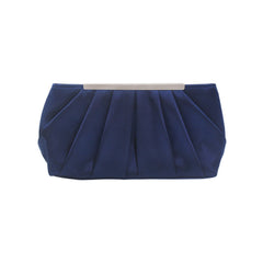 Ladies' Pleated Satin Dinner Clutch Bag Dark Blue