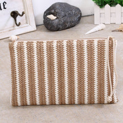 Ladies Striped Straw Clutch Bag Brown