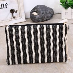 Ladies Striped Straw Clutch Bag Black