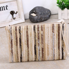 Ladies Striped Straw Clutch Bag Color brown