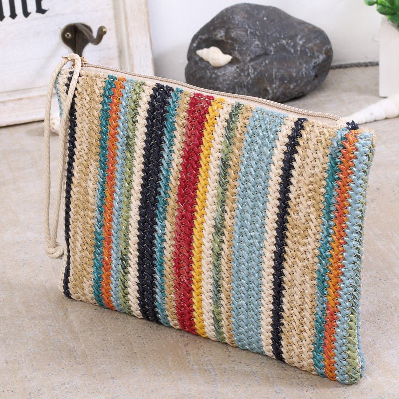 Ladies Striped Straw Clutch Bag Rainbow