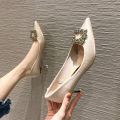 Ladies Style Satin Women's High - heeled Shoes Apricot