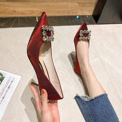 Ladies Style Satin Women's High - heeled Shoes Wine red