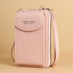 Large Capacity Clutch Shoulder Bag for Mobile Phones Pink