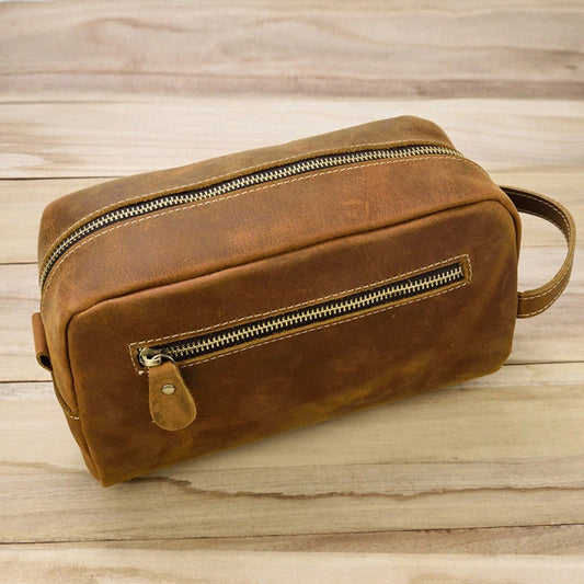 Large Capacity Crazy Horse Leather Wash Bag Handbag 9522black crazy horse