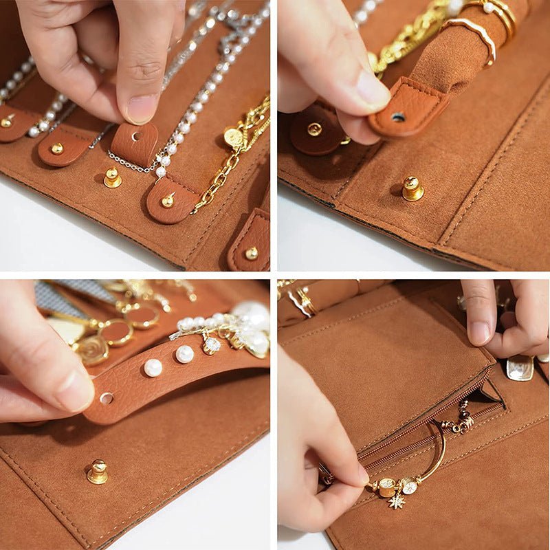 Large Capacity Roll - able Leather Jewelry Hand - held Bag Orange