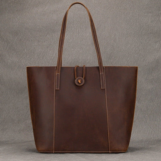 Large Capacity Vintage Genuine Leather Commuter Hand - Carrying Bag 8820 Brown