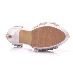 Large size white rhinestone wedding shoes single shoes for women 34