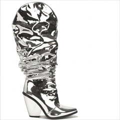Large Tube Comfortable Metal Iron Plate Colorful Wedge Boots Glittering Powder