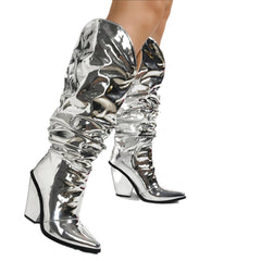 Large Tube Comfortable Metal Iron Plate Colorful Wedge Boots Silver Gray