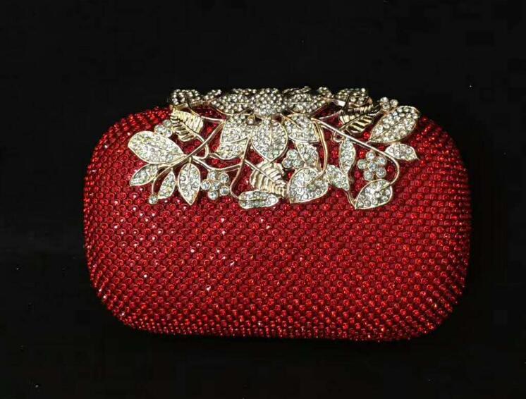 Leaf - shaped Flowers Diamond Dinner Clutch Silver