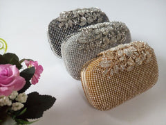 Leaf - shaped Flowers Diamond Dinner Clutch Silver