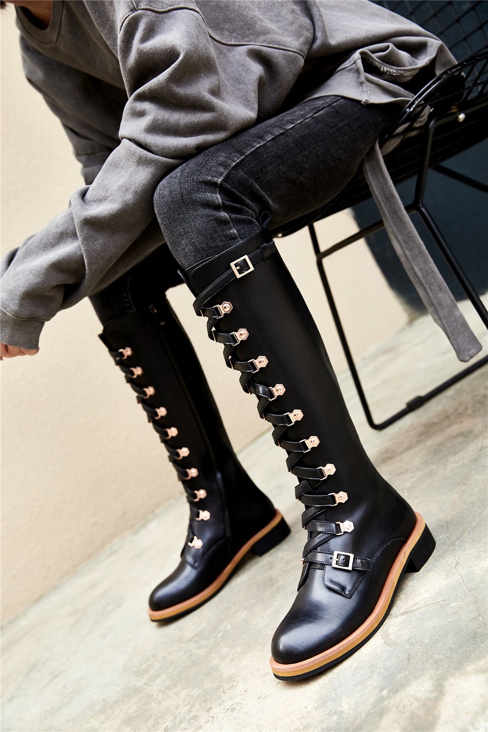 Leather boots Martin boots Black