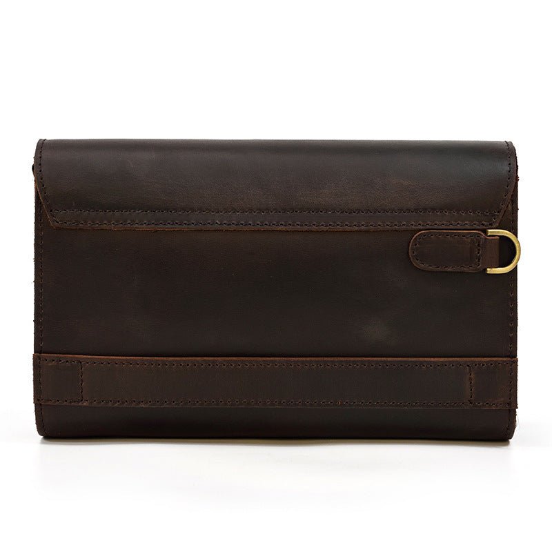 Leather Clutch Retro Men's Clutch Crazy Horse Leather Multifunction Wallet Brown
