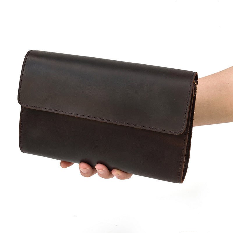 Leather Clutch Retro Men's Clutch Crazy Horse Leather Multifunction Wallet Brown
