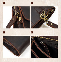 Leather Clutch Retro Men's Clutch Crazy Horse Leather Multifunction Wallet Brown
