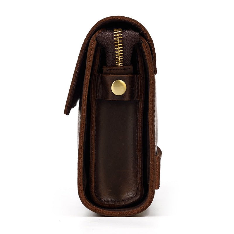 Leather Clutch Retro Men's Clutch Crazy Horse Leather Multifunction Wallet Dark brown