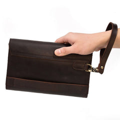 Leather Clutch Retro Men's Clutch Crazy Horse Leather Multifunction Wallet Brown