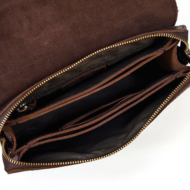 Leather Clutch Retro Men's Clutch Crazy Horse Leather Multifunction Wallet Brown