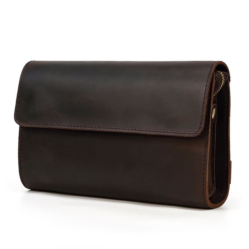 Leather Clutch Retro Men's Clutch Crazy Horse Leather Multifunction Wallet Dark brown