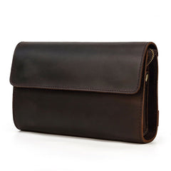 Leather Clutch Retro Men's Clutch Crazy Horse Leather Multifunction Wallet Dark brown