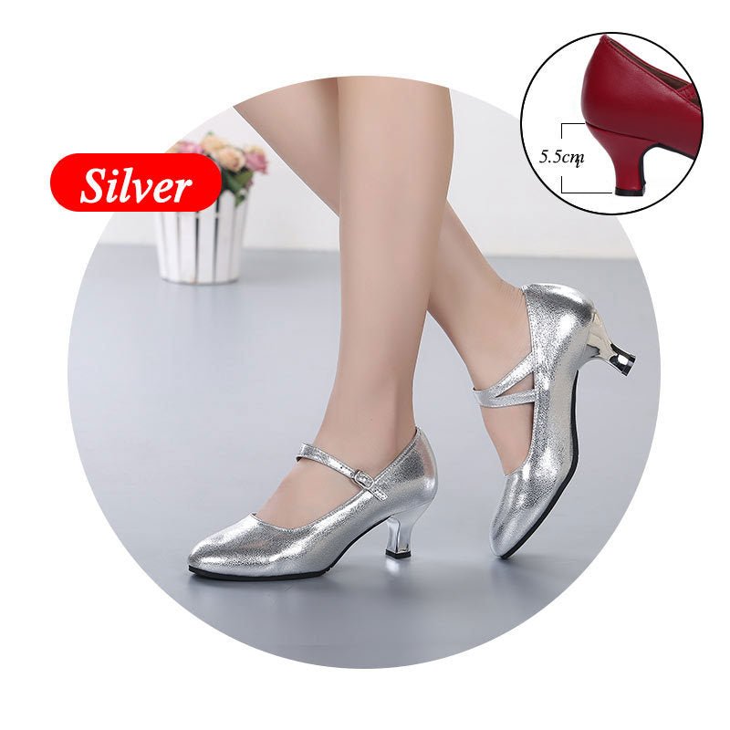 Leather Latin dance shoes Silver