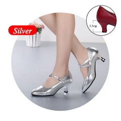 Leather Latin dance shoes Silver