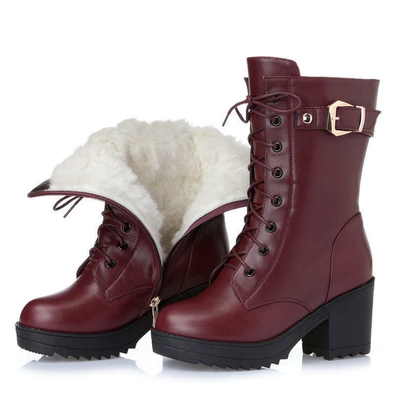 Leather Martin boots women cotton boots 2Wine red