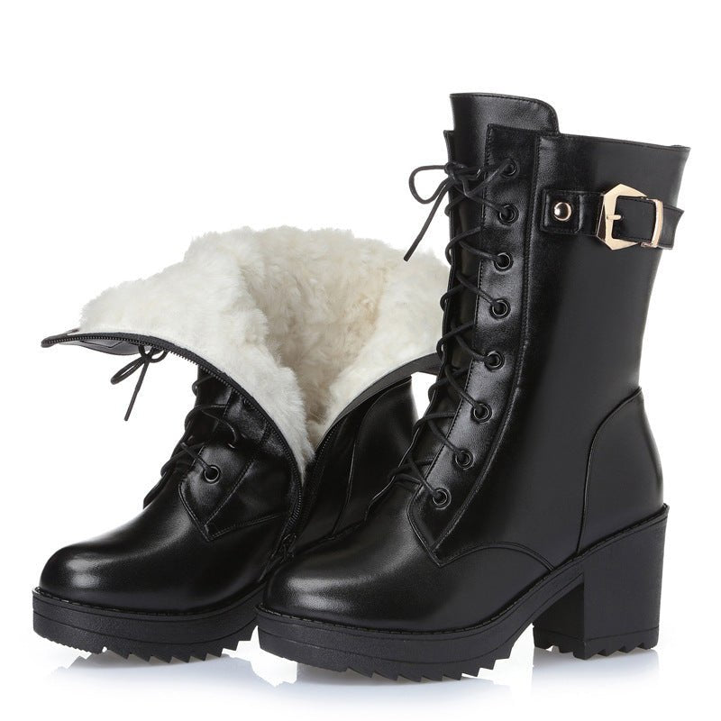 Leather Martin boots women cotton boots 2Black