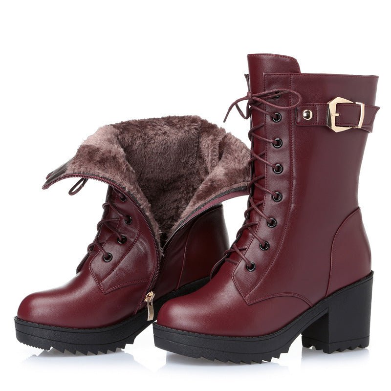 Leather Martin boots women cotton boots 1Wine red