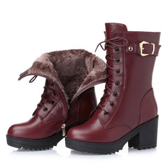 Leather Martin boots women cotton boots 1Wine red