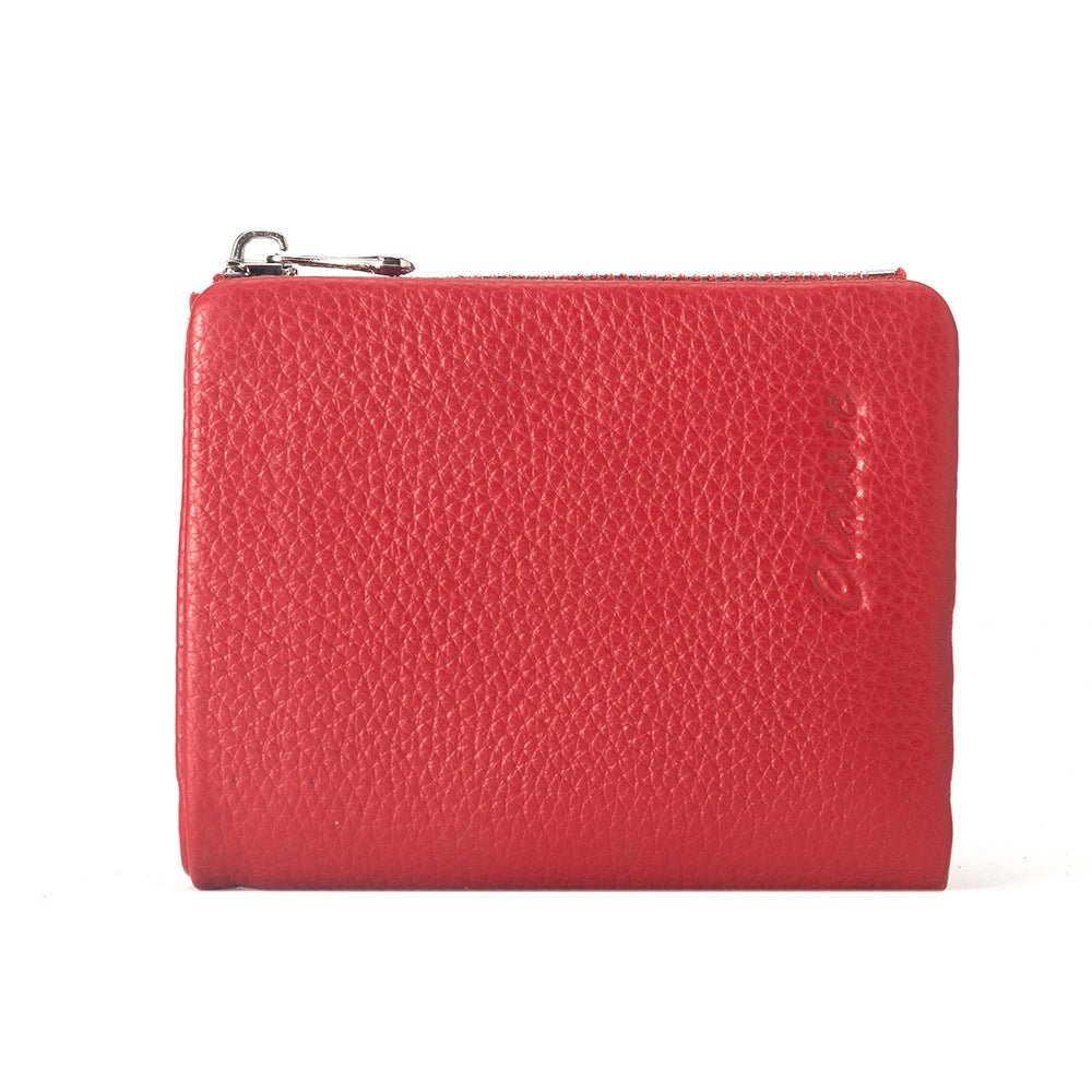 Leather Wallet Lychee Pattern Women's Short Red