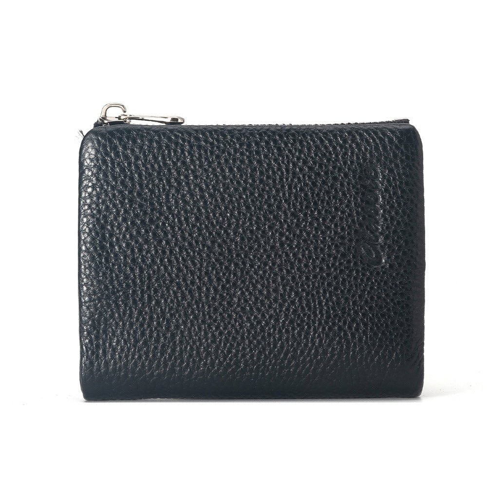 Leather Wallet Lychee Pattern Women's Short Black
