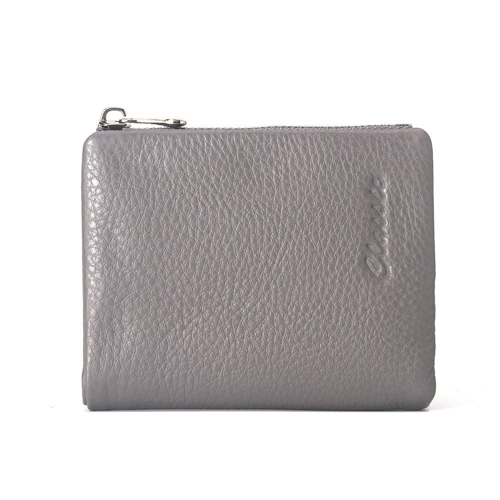 Leather Wallet Lychee Pattern Women's Short Light Gray
