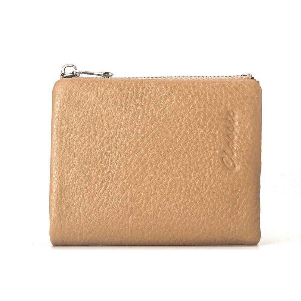 Leather Wallet Lychee Pattern Women's Short Khaki