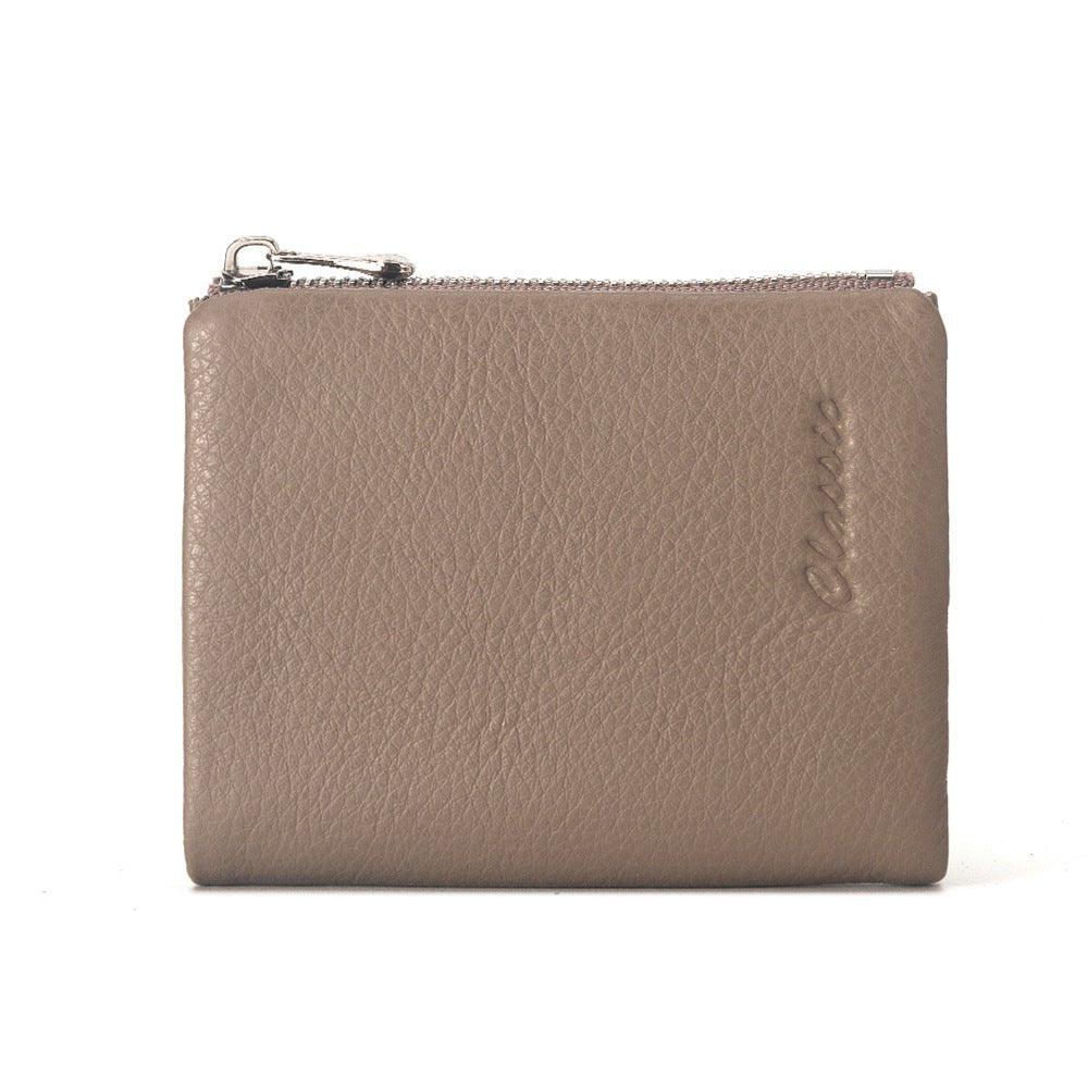 Leather Wallet Lychee Pattern Women's Short Light Brown