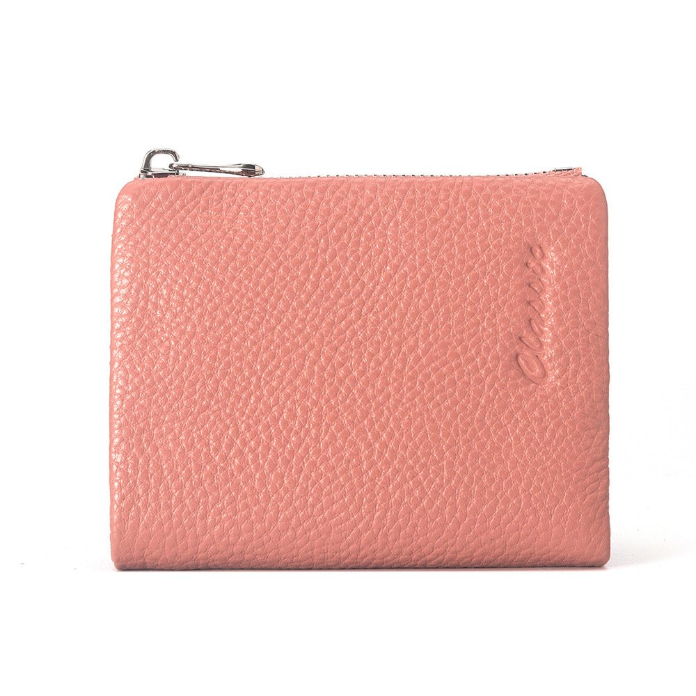 Leather Wallet Lychee Pattern Women's Short Eraser Red