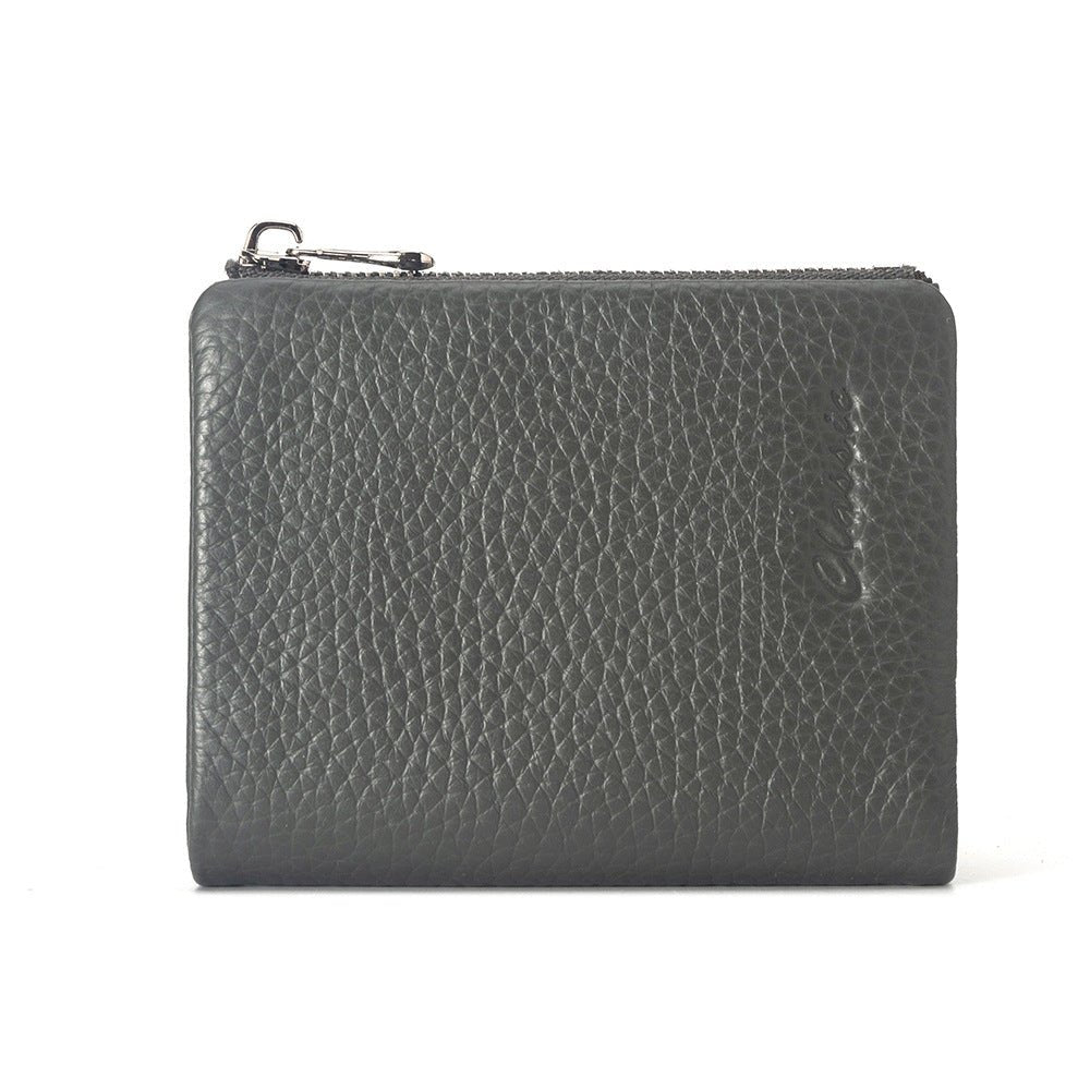 Leather Wallet Lychee Pattern Women's Short Gray