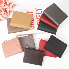 Leather Wallet Lychee Pattern Women's Short Red