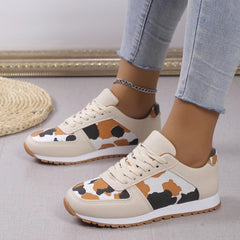 Leopard Shoes For Women Sneakers Casual Running Walking Flat Shoes Beige