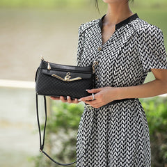 Lingge Embossed Clutch Crossbody Shoulder Bag for Everyday Use Rose Red