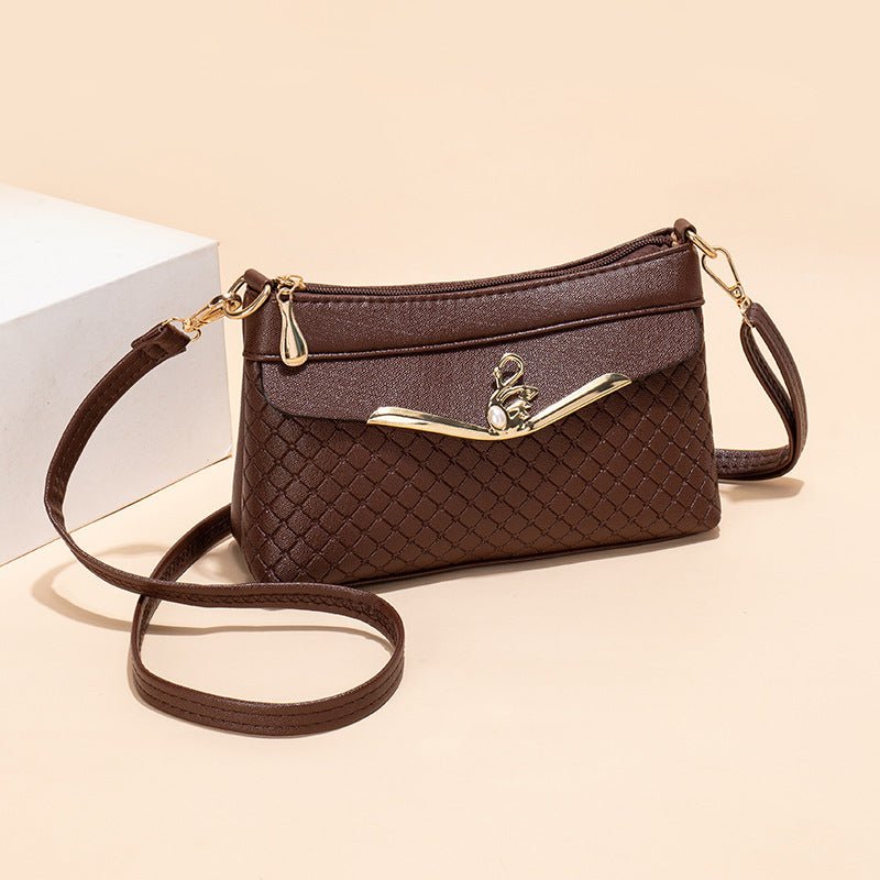 Lingge Embossed Clutch Crossbody Shoulder Bag for Everyday Use Brown