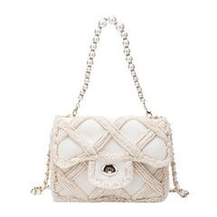 Lingge Pearl Clutch Messenger Bag White