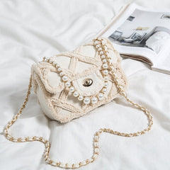 Lingge Pearl Clutch Messenger Bag Grey