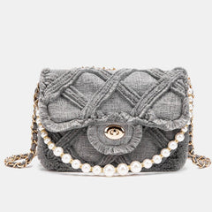Lingge Pearl Clutch Messenger Bag Grey
