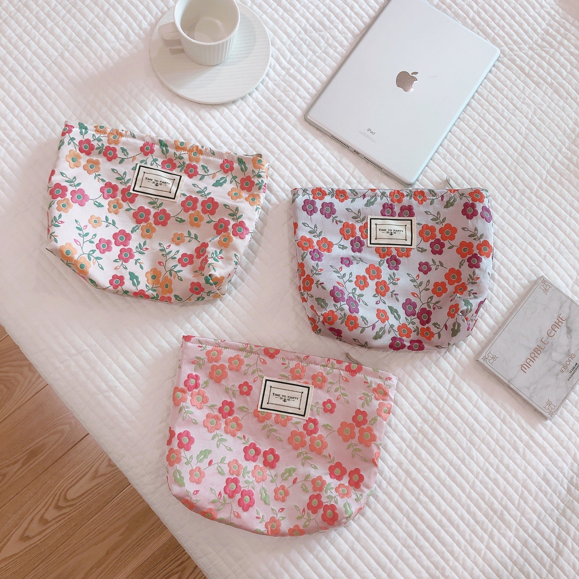 Literary Flower Clutch Bag with Elegant Appeal Beige