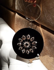 LOLIBOX Velvet Diamond Ring Clutch Bag for Evening Elegance Black