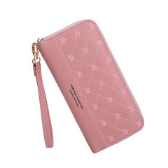 Long Crown Embroidery Thread Single Zip Clutch Wallet Women Red