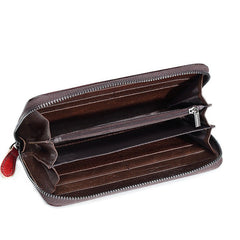 Long Handmade Leather Women's Multi - Card Pocket Clutch Wallet Brown