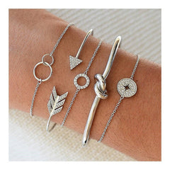 Love Leaves Multi - layer Bracelet Set: Elegant English Letters ZA1260 Silver